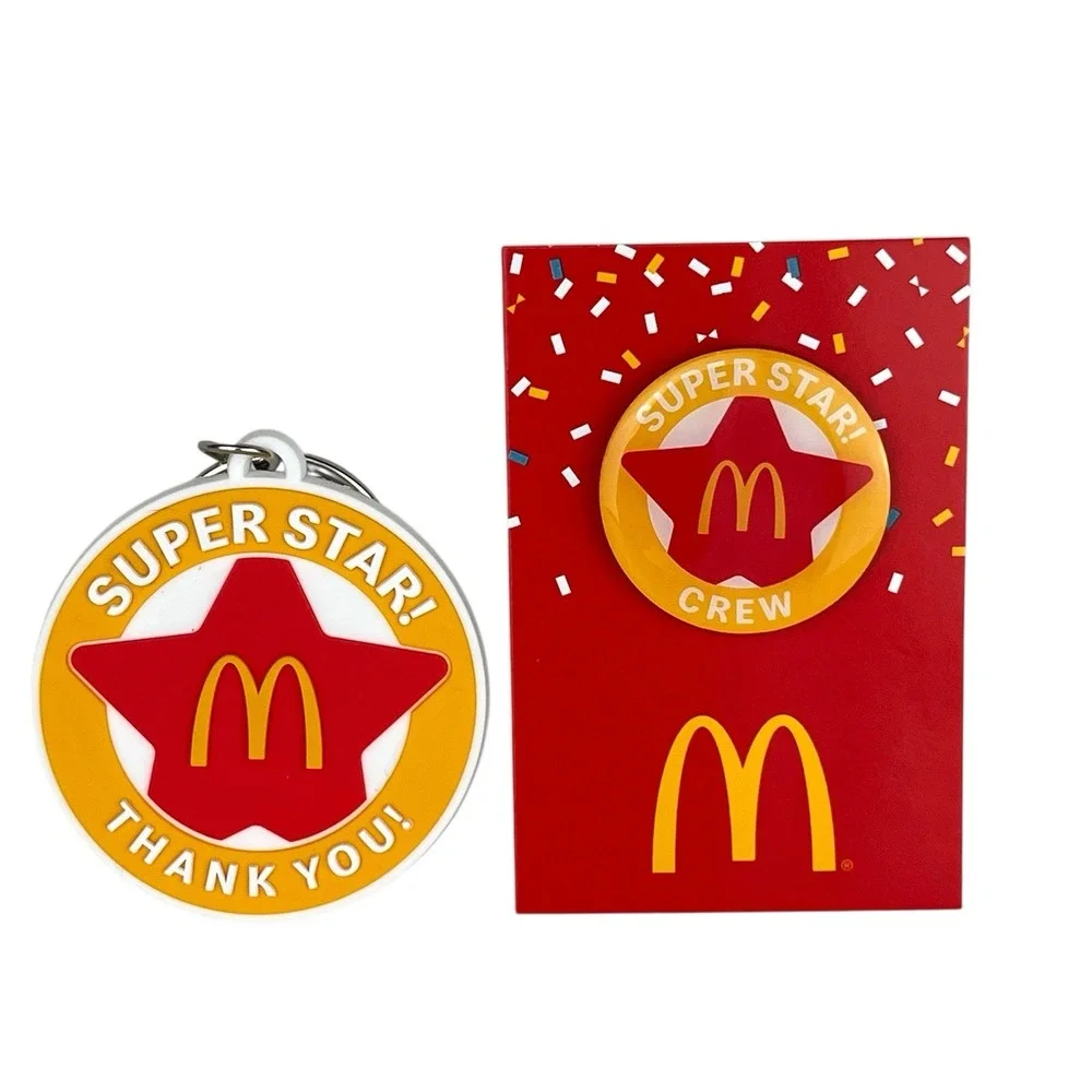 McDonalds Super Star Crew Set‎ Lapel Pin & Keychain Promotion New Rare Employee